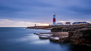 Portland Bill Lighthouse at sunset, Portland, Jurassic Coast UNESCO World Heritage Site Portland Bill Lighthouse at sunset, Portland, Jurassic Coast UNESCO World Heritage Site