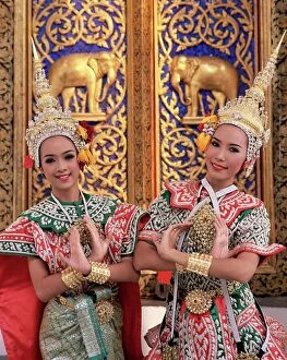 Bangkok Gallery: Portrait of two dancers in traditional Thai classical dance costume