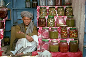 Afghanistan Gallery: Portrait of a Pathan man at his stall selling pickles in Kabul, Afghanistan, Asia