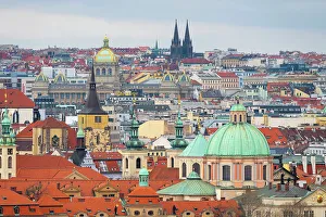 Places Of Worship Gallery: Prague skyline with dome of St. Francis Of Assisi Church, National Museum and St