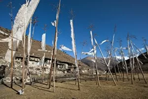 Images Dated 14th November 2009: Prayer flags at the small village of Chebisa in northern Bhutan on the Laya-Gasa trekking route