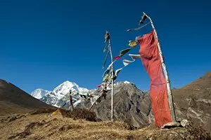 Images Dated 14th November 2009: Prayers flags on the Lasa-Gasa trekking route, Thimpu District, Bhutan, Asia