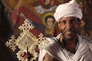 Images Dated 27th February 2010: Priest Kies Demle in Beit Merkorios church, Lalibela, Wollo, Ethiopia, Africa