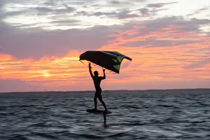 Pro surfer James Jenkins on his wing surfer flies across the Pamlico Sound at Nags Head Pro surfer James Jenkins on his wing surfer flies across the Pamlico Sound at Nags Head