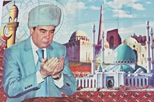Central Asia Gallery: Propaganda poster of Turkmenbashi the former leader of Turkmenistan, Central Asia, Asia