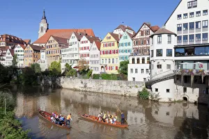 Images Dated 19th October 2014: Punt on Neckar River, old town of Tuebingen, Stiftskirche Church, Baden Wurttemberg, Germany, Europe