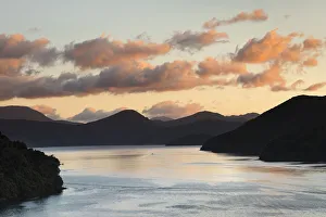 Queen Charlotte Sound at sunrise, Marlborough Sounds, Picton, South Island, New Zealand Queen Charlotte Sound at sunrise, Marlborough Sounds, Picton, South Island, New Zealand