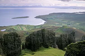 The Quiraing escarpment overlooking Staffin Bay and Sound of Raasay