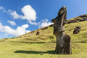 Rano Raraku, the quarry site for all moai statues on Easter Island (Isla de Pascua) (Rapa Nui)