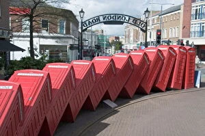 Images Dated 13th April 2008: Red telephone box sculpture Out of Order by David Mach. Kingston Upon Thames