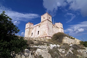 Red Tower, Marfa Ridge, Malta, Mediterranean, Europe Red Tower, Marfa Ridge, Malta, Mediterranean, Europe