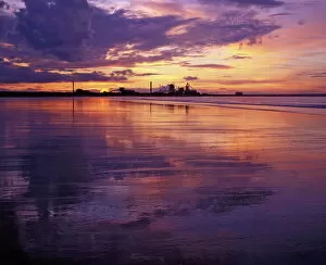Natural Phenomena Gallery: Redcar Beach at sunset with steelworks in the background, Redcar, Cleveland