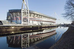 Reflection of Millennium Stadium Print, Cardiff, Wales