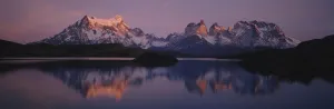 Reflection of mountains in a lake, Lake Pehoe, Cuernos Del Paine, Patagonia, Chile Reflection of mountains in a lake, Lake Pehoe, Cuernos Del Paine, Patagonia, Chile