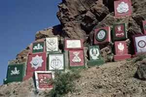 Plaque Gallery: Regimental plaques on the mountain side in the Khyber Pass, N