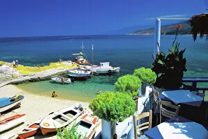 Boats Gallery: Restaurant overlooking fishermans bay, Ikaria, Greece, Europe