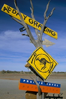 Restaurant sign for feral food, Outback, South Australia, Australia, Pacific Restaurant sign for feral food, Outback, South Australia, Australia, Pacific