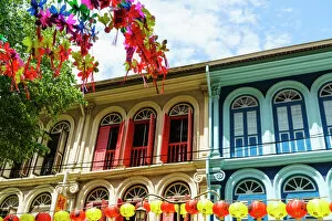 From Below Gallery: Restored and colourfully painted old shophouses in Chinatown, Singapore, Southeast Asia