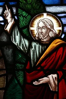 The resurrected Christ greeting the two Marys, 19th century stained glass in St The resurrected Christ greeting the two Marys, 19th century stained glass in St