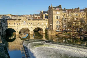 Prints of River Avon weir, Pulteney Bridge, UNESCO Wold Heritage Site, Bath, Somerset, England, United Kingdom, Europe Bath Prints: River Avon Weir Print, Pulteney Bridge