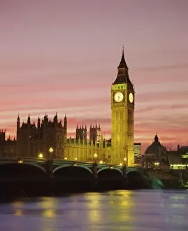 Parliament Collection: The River Thames, Westminster Bridge, Big Ben and the Houses of Parliament in the evening