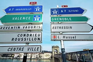 Images Dated 25th March 2009: Road sign, Pont de la Passerelle, River Rhone, Vienne, Rhone Valley, France