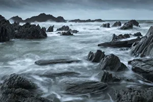 Rocky cove on the dramatic North Devon coast in winter, Devon, England, United Kingdom Rocky cove on the dramatic North Devon coast in winter, Devon, England, United Kingdom