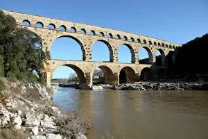 Antiquities Gallery: Roman aqueduct of Pont du Gard, UNESCO World Heritage Site, over the Gardon River, Gard