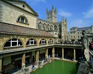 Bath Gallery: The Roman Baths with the Abbey behind, Bath, UNESCO World Heritage Site