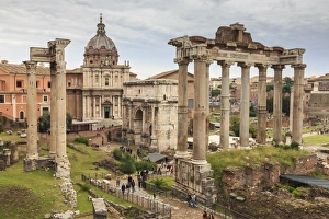 Roman Forum ruins, elevated view from Campidoglio, Historic Centre, Rome, UNESCO Roman Forum ruins, elevated view from Campidoglio, Historic Centre, Rome, UNESCO