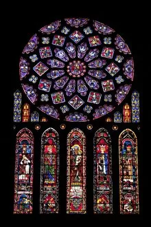 Bright Light Gallery: Rose window, Medieval stained glass windows in North Transept, Chartres Cathedral