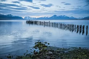 Images Dated 14th December 2008: Rotten pier at dusk in Puerto Natales, Patagonia, Chile, South America