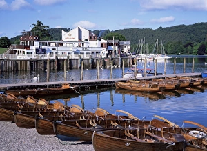 Prints of Rowing boats and pier, Bowness-on-Windermere, Lake District, Cumbria, England, United Kingdom, Europe Lake Prints: Rowing Boats and Pier Print, Bowness-on-Windermere