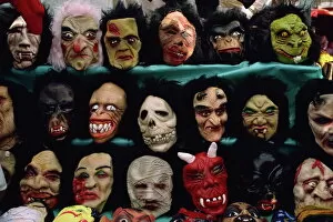 Monkey Gallery: Rows of Halloween masks on sale