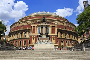 Royal Albert Hall exterior with Prince Albert statue, summer, South Kensington, London Royal Albert Hall exterior with Prince Albert statue, summer, South Kensington, London