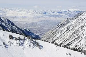 Alta Ski Resort Gallery: Salt Lake Valley and fresh powder tracks at Alta
