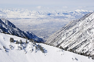 Salt Lake Valley and fresh powder tracks at Alta Salt Lake Valley and fresh powder tracks at Alta