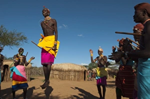 Samburu tribesmen performing traditional dance, Loisaba Wilderness Conservancy Samburu tribesmen performing traditional dance, Loisaba Wilderness Conservancy
