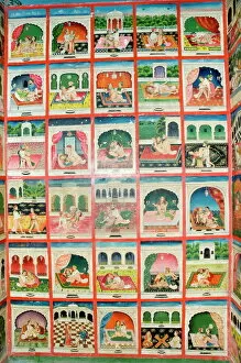 Art Work Collection: Scenes from the Kama Sutra in a cupboard in the Juna Mahal fort
