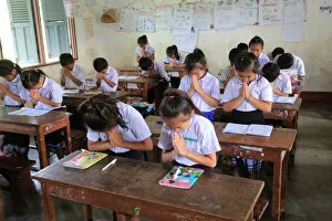 Traditionally Asian Gallery: Schoolchildren in classroom, Elementary School, Vieng Vang, Laos, Indochina