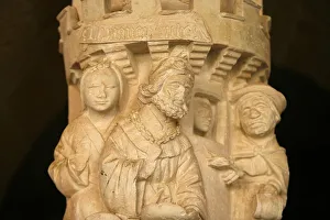 Sculpture of Lazarus and the rich man in the cloister of Cadouin Abbey, Cadouin, Dordogne Sculpture of Lazarus and the rich man in the cloister of Cadouin Abbey, Cadouin, Dordogne