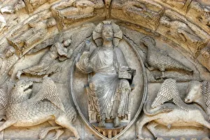 Sculpture of Royal Gate, central tympanum, Chartres Cathedral, UNESCO World Heritage Site Sculpture of Royal Gate, central tympanum, Chartres Cathedral, UNESCO World Heritage Site