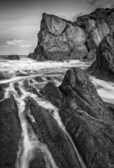 Secluded rocky cove on the North Devon coast in winter, Devon, England, United Kingdom Secluded rocky cove on the North Devon coast in winter, Devon, England, United Kingdom