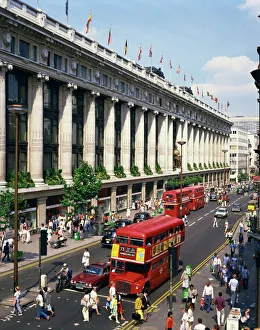 Selfridges department store and old Routemaster bus before they were withdrawn Selfridges department store and old Routemaster bus before they were withdrawn