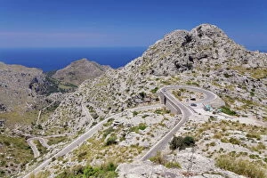 Serpentine road to the bay Cala de Sa Calobra, Majorca (Mallorca), Balearic Islands (Islas Baleares), Spain