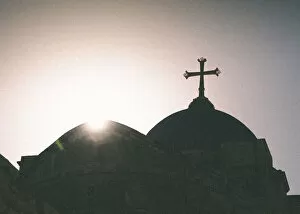 Images Dated 25th February 2017: Silhouette of a church and cross, Jerusalem, Israel, Middle East