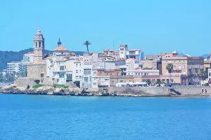 Skylines Gallery: Sitges old centre and seaside, Sitges, Costa Dorada, Catalonia, Spain, Europe
