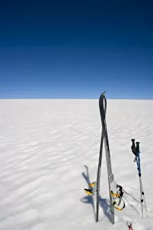 Skis Gallery: Skis stored vertically on inland icecap, Greenland, Polar Regions