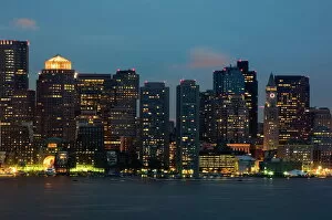 Nighttime Gallery: The skyline of the Financial District across Boston Harbor