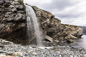 Slow shutter speed capture of a waterfall at Ramah, Labrador, Canada, North America Slow shutter speed capture of a waterfall at Ramah, Labrador, Canada, North America